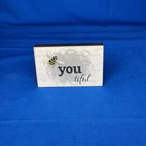 Bee-you-tiful Rustic Wood Block Sign Honey Bee Farmhouse Decor Small Tiered Tray